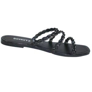 Schutz Diana Braided Black Gray Glitter Slip-On Slide Sandals, US Size 4-5